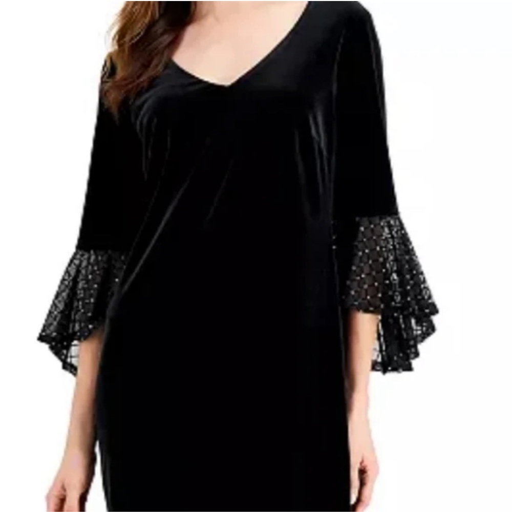 Macy’s Connected Black Velvet Sequin Gold Sleeve Dress Size Large